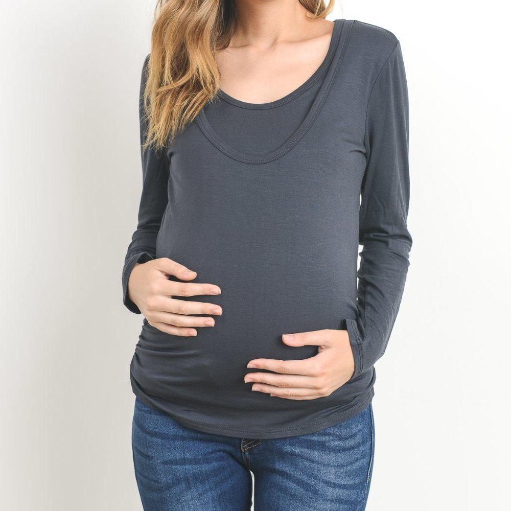 <CMT1321> Dark Grey Double Layered Maternity Nursing Top
